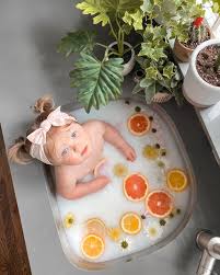 What should the baby wear during baby milk bath photography? Diy At Home Milkbath Shoot Liz Eidelman