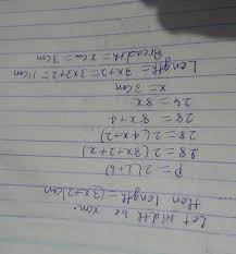 What is the formula for finding the perimeter? The Length Of A Rectangle Is 2 Cm More Than 3 Times The Width If Perimeter Is 28 Find Dimensions Brainly In