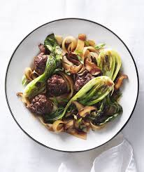 Rice Noodles With Meatballs Mushrooms And Bok Choy Recipe Foodies Rice Noodles Stuffed Mushrooms Bok Choy Recipes