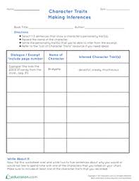 Character Traits Making Inferences Worksheet Education Com Character Trait Making Inferences Character Trait Worksheets