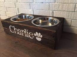 Rustic Custom Made Elevated Wooden Dog Bowl Feeder With Two Bowls By Bluecharliedesigns On Etsy Https Dog Bowls Dogs Diy Projects Dog Diy Projects Accessories