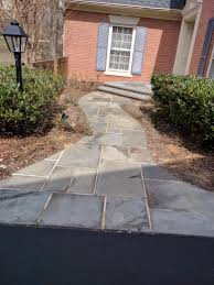 Brick and blue stone step replacement. What Plant To Choose As Edging Along A Flagstone Path To My Home S Front Door 547370 Ask Extension