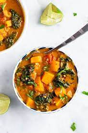 Spicy Sweet Potato Peanut Soup With Kale Always Nourished Recipe Healthy Soup Recipes Clean Eating Recipes For Dinner Spicy Vegetable Soup