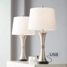 360 Lighting Modern Table Lamps Set Of 2 With Usb Port Led Touch On Off Silver White Drum Shade For Living Room Bedroom Family In 2021 Touch Lamp Touch Table Lamps Touch Lamps Bedside