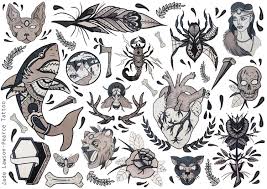 Traditional Tattoo Flash Sheet Designs A3 Bold Black Grey Neo Trad Traditional Tattoo Flash Sheets Traditional Tattoo Flash Flash Tattoo