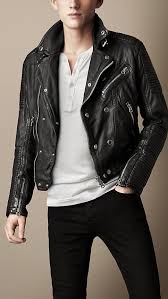 Quilted Panel Biker Jacket Jackets Men Fashion Black Leather Biker Jacket Leather Jacket Men