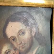 Antique Retablo Jesus and Child Framed Oil