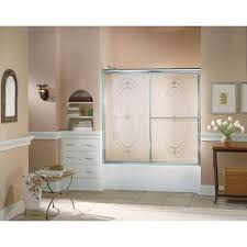 Shop showers & shower doors and a variety of bathroom products online at lowes.com. Sterling Deluxe 59 3 8 In X 56 1 4 In Framed Sliding Bathtub Door In Silver With Handle 5907 59s The Home Depot