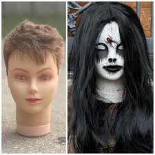 Upcycling cosmetology heads for Halloween decorations