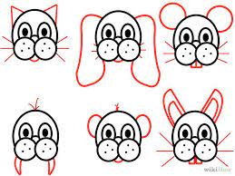Draw two almond shapes for the eyes, with a circle and a dot inside it. Draw Cartoon Animal Faces Cartoon Drawings Of Animals Easy Cartoon Drawings Simple Cartoon