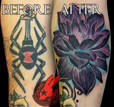 Black Lotus Blue Flower Color Cover Up Realistic 3d Tattoo By Jackie Rabbit Colorful Flowers Cover Up Tattoos Flower Tattoo Sleeve
