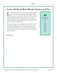 Greek And Latin Root Words Worksheets Hydros And Vac Root Words Latin Root Words Spelling Words
