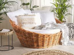 Particolarmente comodo per la sua. Letto Rotondo In Rattan Marrone Chiaro Per Giardino Kallithea Beliani It
