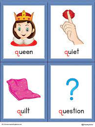 Positive words starting with letter a Letter Q Words And Pictures Printable Cards Queen Quiet Quilt Question Color Myteachingstation Com