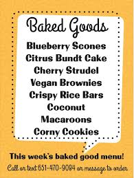 The goods dressing, salad, pickles, tomato, onion, double american cheese choose meat/chicken/veg. This Week S Baked Goods Menu Feel Free Cornucopia Coffee And Sweet Shoppe Facebook