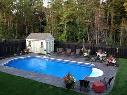 16x32 Roman End With Brown Stamped Concrete Patio Area Awesomedivingplatform Backyard Pool Landscaping Inground Pool Landscaping Backyard Pool