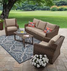 Better Homes And Gardens Hawthorne Park 4 Piece Sofa Conversation Set Walmart Com In 2021 Patio Furniture Layout Backyard Furniture Patio Decor