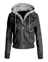Le3no Womens Casual Motorcycle Fleece Hoodie Faux Leather Jacket Cropped Faux Leather Jacket Leather Look Jackets Faux Leather Bomber Jacket