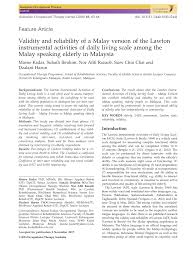 Pdf Validity And Reliability Of A Malay Version Of The Lawton Instrumental Activities Of Daily Living Scale Among The Malay Speaking Elderly In Malaysia