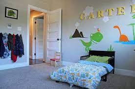 We asked our son what theme he wants in his room and he decided he wants a superhero room. Kids Bedrooms With Dinosaur Themed Wall Art And Murals Kids Bedroom Wall Decor Kids Bedroom Decor Bedroom Themes