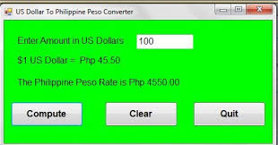 That is, the value of the currency or money of philippines expressed in currency of united states. Free Programming Source Codes And Computer Programming Tutorials Us Dollar To Philippine Peso Converter In Visual Basic Net