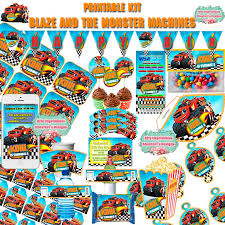 He is in a race track (background design), along with blaze, darington, bumb, crusher and so on. Printable And Editable Kit Blaze And The Monster Machines Party Hat Toppers Wrappers Invitations Boxes Pennants Br Diy Kit Imprimible Imprimible Cumpleanos