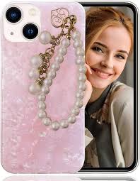 KC Back Cover for Apple iPhone 14, Cute Luxury Shiny Pearls Wrist Hanging  Chain Soft Silicone Marble Shell Case (Pink) : Amazon.in: Electronics