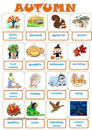 Autumn Pictionary Fall Vocabulary Fall Preschool Activities Flashcards For Kids
