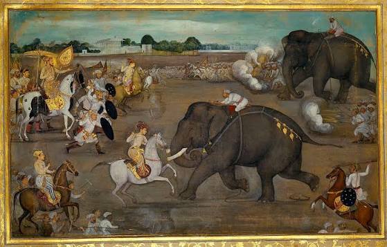 File:Prince Awrangzeb facing a maddened elephant named Sudhakar (7 June 1633).jpg - Wikimedia Commons