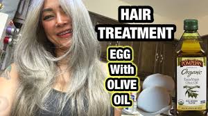 Wrap a towel around your shoulders and separate hair into 4 sections. Egg With Olive Oil Hair Treatment Tried On Natural Gray Hair Youtube