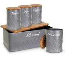 Each canister is finished in a very attractive red color and it includes some decorative set of 3 kitchen canisters for storing flour, white sugar and brown sugar. Home Furniture Diy Canisters Jars Grey Metal Tea Coffee Sugar Canisters Kitchen Storage Canister Set Bortexgroup Com
