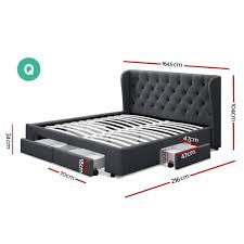 artiss queen size bed frame base with storage drawer charcoal fabric m bedloves