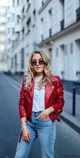 Here We Have Come Up With The Best Collection Of Spring Jacket Ideas For Women If You Want Womens Spring Jackets Red Leather Jacket Outfit Red Jacket Outfit