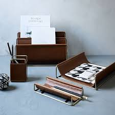Faux Leather Brass Office Accessories In 2020 Leather Desk Accessories Leather Office Accessories Home Office Accessories