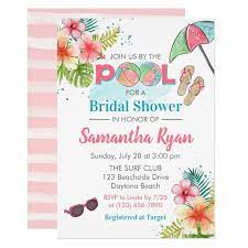 Tropical Poolside Summer Bridal Shower Invitation Zazzle Com Bridal Shower Invitations Summer Bridal Shower Invitation Summer Bridal Showers