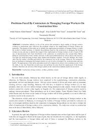 Employment & labour laws and regulations covering issues in malaysia of terms and conditions of employment, employee representation and industrial relations. Pdf Problems Faced By Contractors In Managing Foreign Workers On Construction Sites