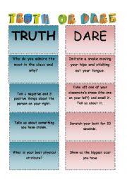 Truth or dare game for kids for me, is the most interesting and funny category of the game. Truth Or Dare Worksheets