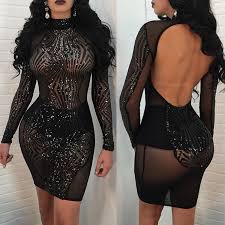 Sequins See Through Open Back Bodycon Dress Fashion Clothes Women Clubwear Dresses Fashion Attire