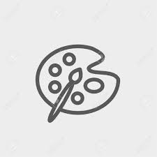 Black And White Vector Palette Paint Brush With Palette Icon Thin Line For Web And Mobile Modern Minimalistic Flat Design Vector Dark Grey Icon On Light Grey Background Minimalist Painting Gray Background Icon