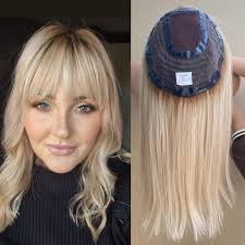 Amazon.com : FQNing Human Hair Topper for Women Large Cap 7''x 7'' Blonde  Balayage Style Remy Straight Hair No Bangs (16 Inch, T16/10,honey blonde ...