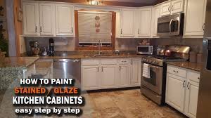 Regularly tighten hardware to prevent it from contributing to a paint chipping problem. How To Paint And Glaze Kitchen Cabinets Over Stained Wood Youtube