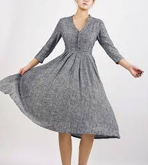Gray Linen Dressfit And Flare Dressmod Dress Knee Length Linen Dress Women Pleated Dress Long Linen Dress