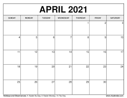 April 2021 Calendar In 2020 Free Printable Calendar Templates Calendar Calendar Printables