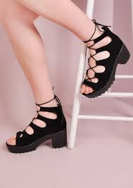 Lace Up Cleated Platform Shoes Black Lily Lulu