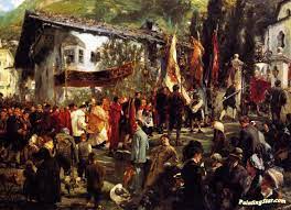 Shows the corpus christi procession. Corpus Christi Procession At Hofgastein Artwork By Adolph Von Menzel Oil Painting Art Prints On Canvas For Sale Paintingstar Com Art Online Store
