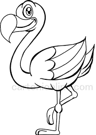 Coloring page with flamingo in love. Cartoon Style Flamingo Coloring Page