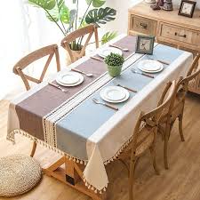 Plaid Decorative Linen Tablecloth With Tassel Waterproof Oilproof Thick Rectangular Wedding Dining Table Cover Dining Table Cloth Tablecloth Dining Table Cloth