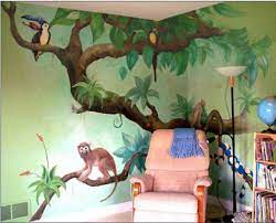 Jungle wall murals can transform a baby nursery, toddler room, bedroom, playroom, pediatrics waiting room, child dentistry exam rooms, preschools, daycare and more. Very Simalar To What Dad Painted Allen S Room When We Were Little Jungle Mural Kids Room Wall Murals Kids Wall Murals