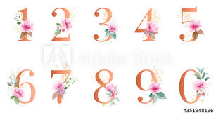 1 2 3 4 5 6 7 8 9 0 Gold Watercolor Floral Number Digits 1 2 3 4 5 6 7 8 9 0 With Botanic Glitter Decoration Floral Flower Graphic Design Vintage Cute Di 2020