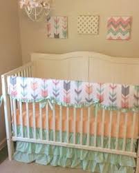 Cribs in orange, bedding with motifs in coral or décor in light, pastel orange are your next best alternatives. 20 Coral Mint Peach And Gray Nursery Ideas Crib Bedding Baby Girls Nursery Girl Nursery